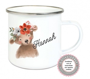 Preview: ♥ Becher Tasse Emaillebecher zauberhafte Tasse Emailletasse,Einschulung Schulkind Bär Boho KITA Wunschname, Dankeschön, Geburtstag, Jubiläum, Geschenk, Kommunion, Firmung Konfirmation, Becher von Lüttentüddel